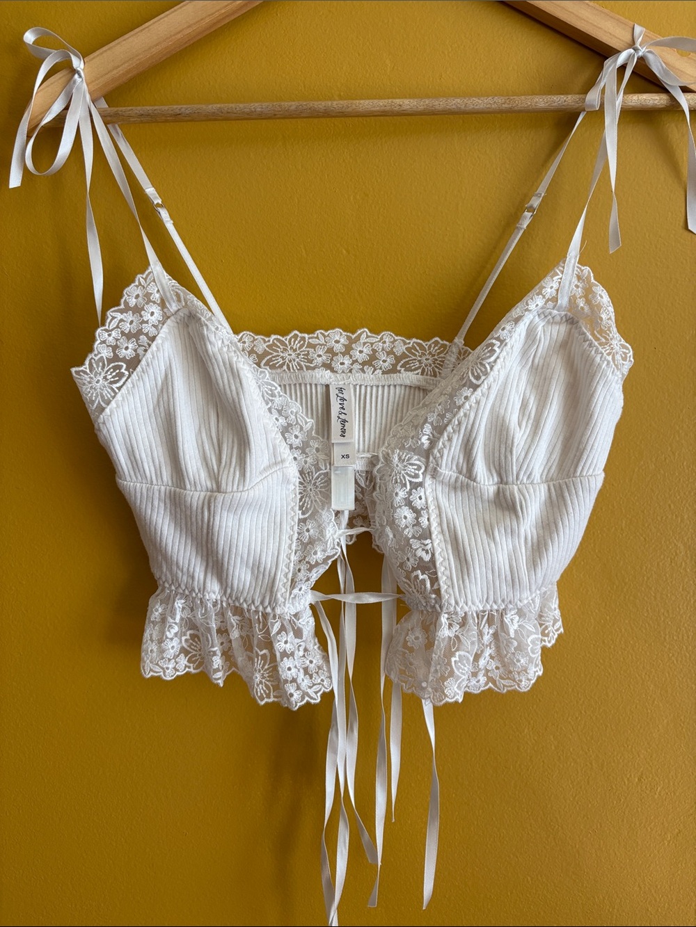 For Love And Lemons White Cotton Ribbed Lace-Trim Bralette